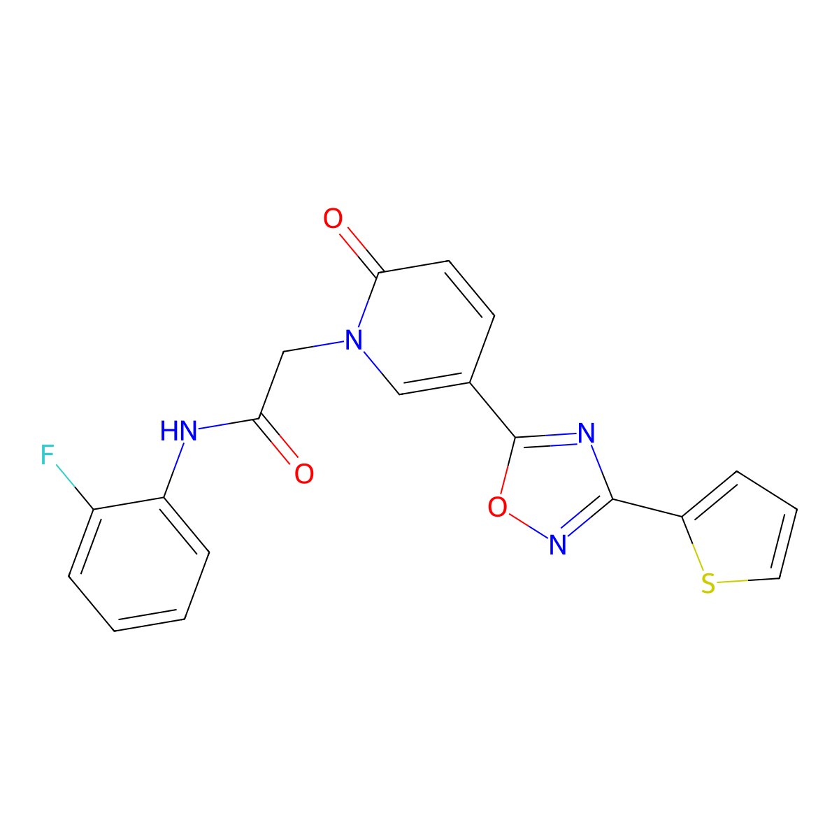 N-(2-fluorophenyl)-2-(2-oxo-5-(3-(thiophen-2-yl)-1,2,4-oxadiazol-5-yl)pyridin-1(2H)-yl)acetamide molecular structure, CAS 2210140-11-5