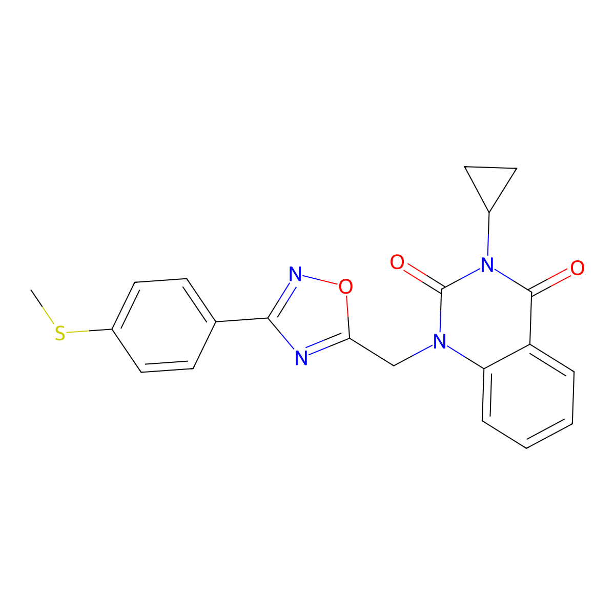 3-cyclopropyl-1-((3-(4-(methylthio)phenyl)-1,2,4-oxadiazol-5-yl)methyl)quinazoline-2,4(1H,3H)-dione molecular structure, CAS 2210140-24-0