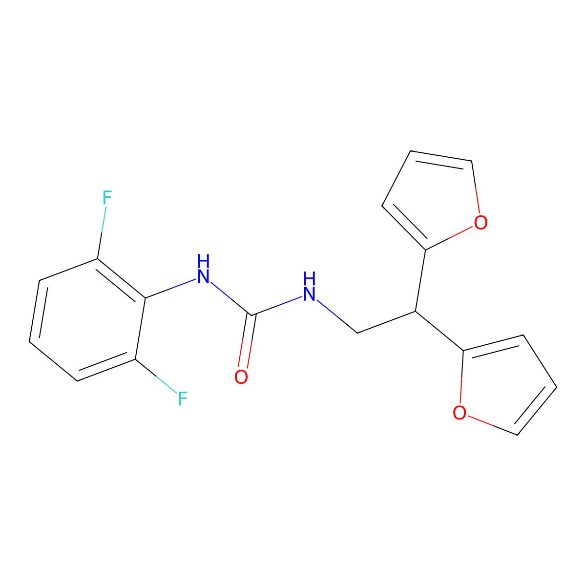 3-[2,2-Bis(furan-2-yl)ethyl]-1-(2,6-difluorophenyl)urea molecular structure, CAS 2210140-45-5