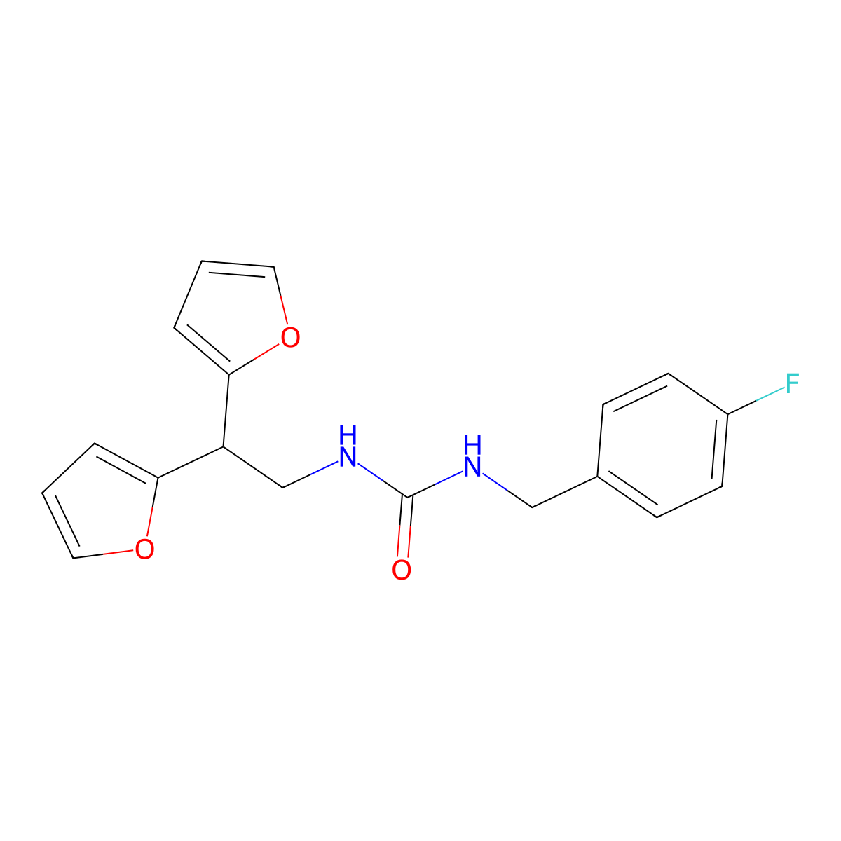 1-(2,2-Di(furan-2-yl)ethyl)-3-(4-fluorobenzyl)urea molecular structure, CAS 2210140-70-6