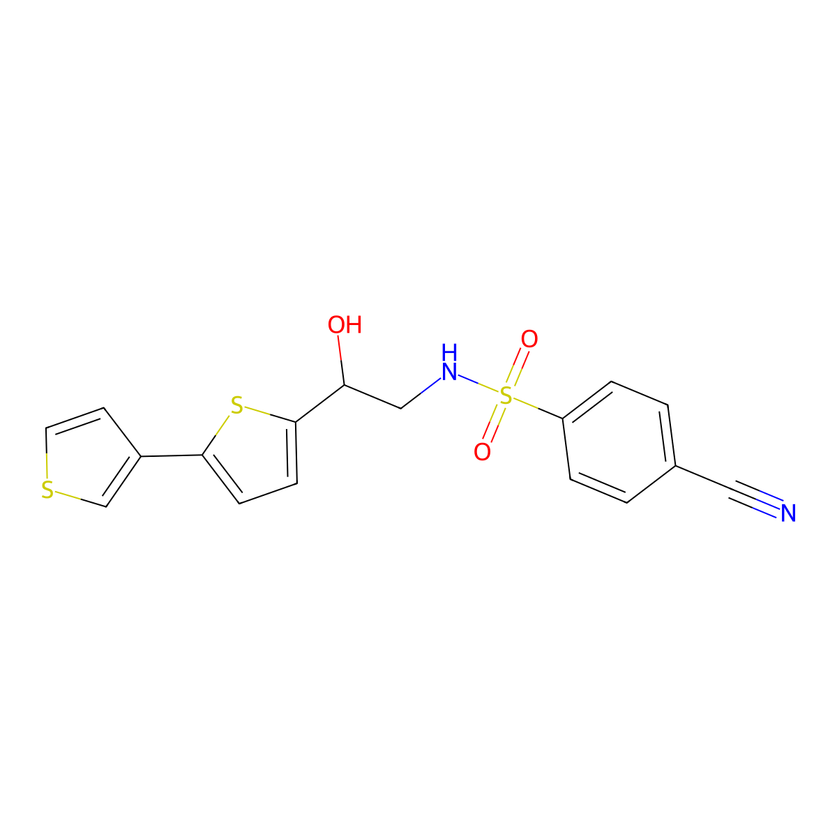N-(2-([2,3'-bithiophen]-5-yl)-2-hydroxyethyl)-4-cyanobenzenesulfonamide molecular structure, CAS 2210141-39-0