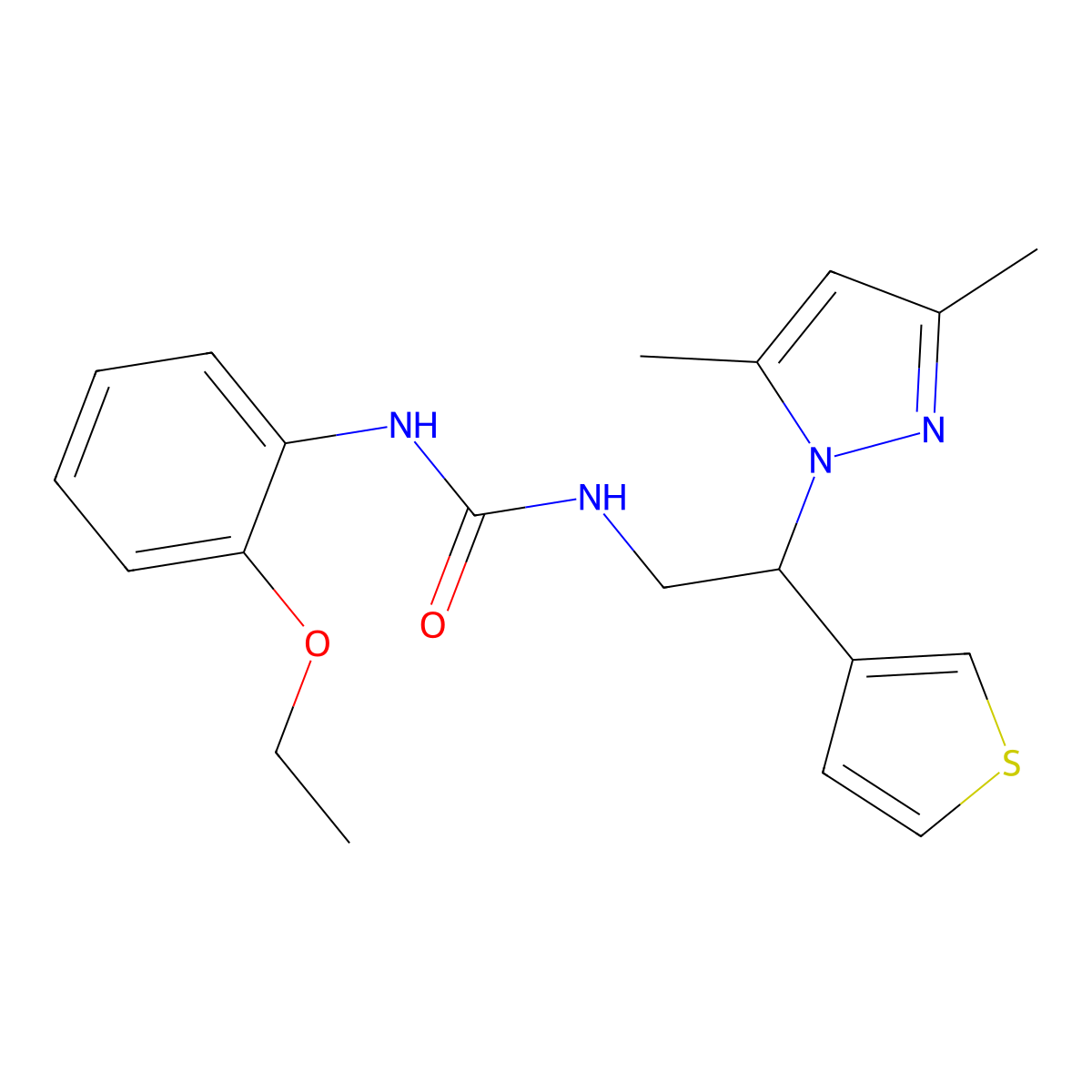 1-(2-(3,5-dimethyl-1H-pyrazol-1-yl)-2-(thiophen-3-yl)ethyl)-3-(2-ethoxyphenyl)urea molecular structure, CAS 2210141-48-1