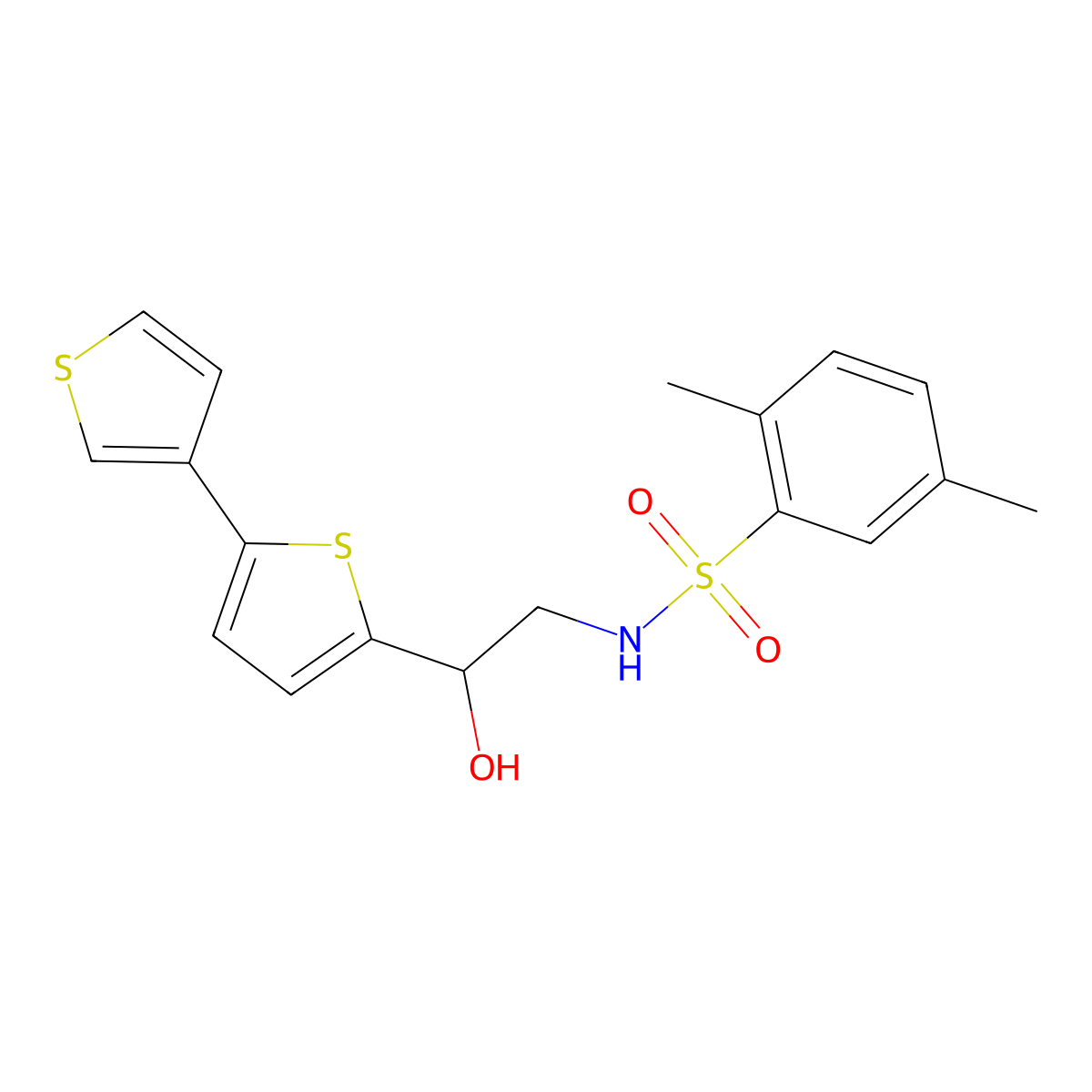 N-(2-([2,3'-bithiophen]-5-yl)-2-hydroxyethyl)-2,5-dimethylbenzenesulfonamide molecular structure, CAS 2210141-55-0