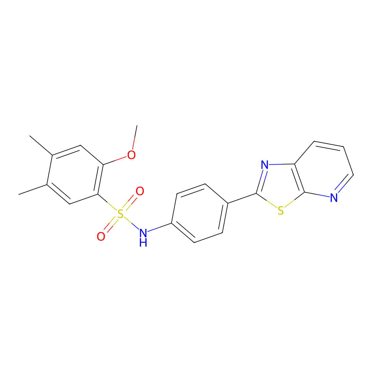 2-methoxy-4,5-dimethyl-N-(4-(thiazolo[5,4-b]pyridin-2-yl)phenyl)benzenesulfonamide molecular structure, CAS 2210142-15-5