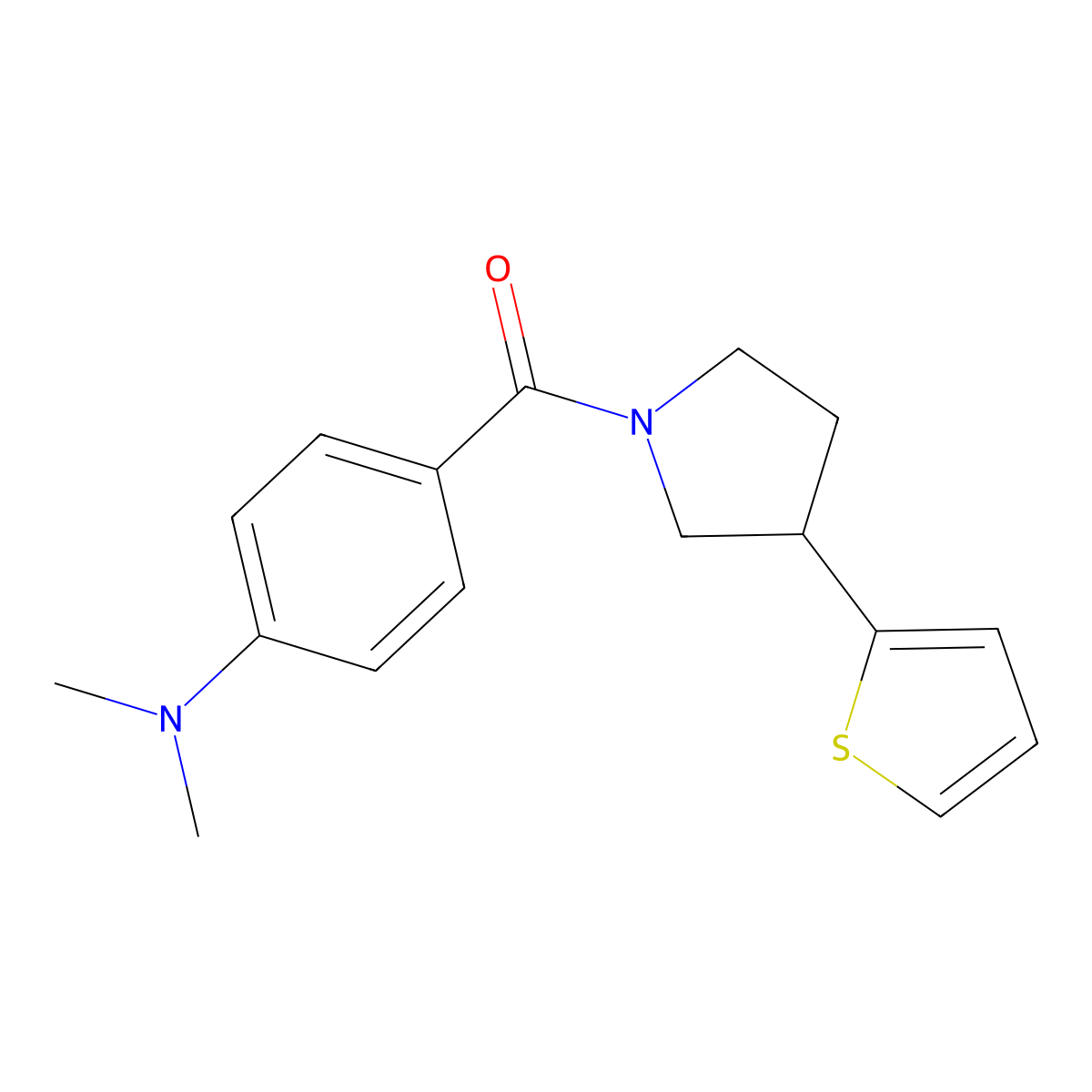 N,N-dimethyl-4-[3-(thiophen-2-yl)pyrrolidine-1-carbonyl]aniline molecular structure, CAS 2210144-32-2