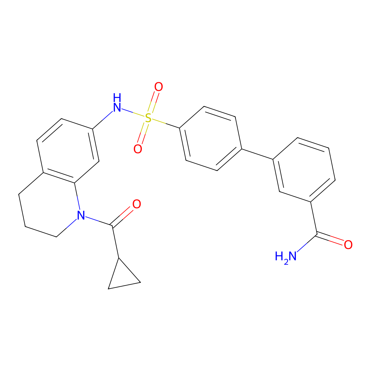 4'-(N-(1-(Cyclopropanecarbonyl)-1,2,3,4-tetrahydroquinolin-7-yl)sulfamoyl)-[1,1'-biphenyl]-3-carboxamide molecular structure, CAS 2210228-45-6
