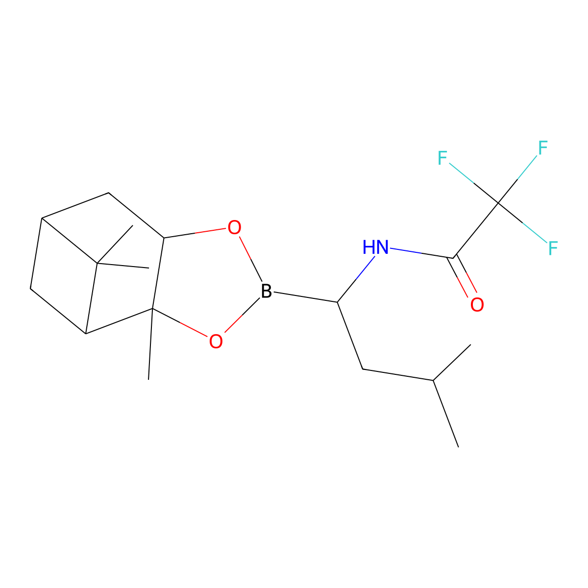 2,2,2-trifluoro-N-[(1R)-3-methyl-1-[(1S,2S,6R,8S)-2,9,9-trimethyl-3,5-dioxa-4-boratricyclo[6.1.1.0,2,6]decan-4-yl]butyl]acetamide molecular structure, CAS 2210228-73-0