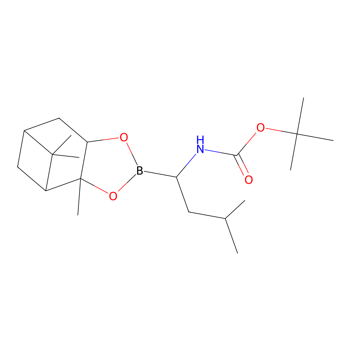 tert-butyl N-[(1R)-3-methyl-1-[(1S,2S,6R,8S)-2,9,9-trimethyl-3,5-dioxa-4-boratricyclo[6.1.1.0,2,6]decan-4-yl]butyl]carbamate molecular structure, CAS 2210228-74-1