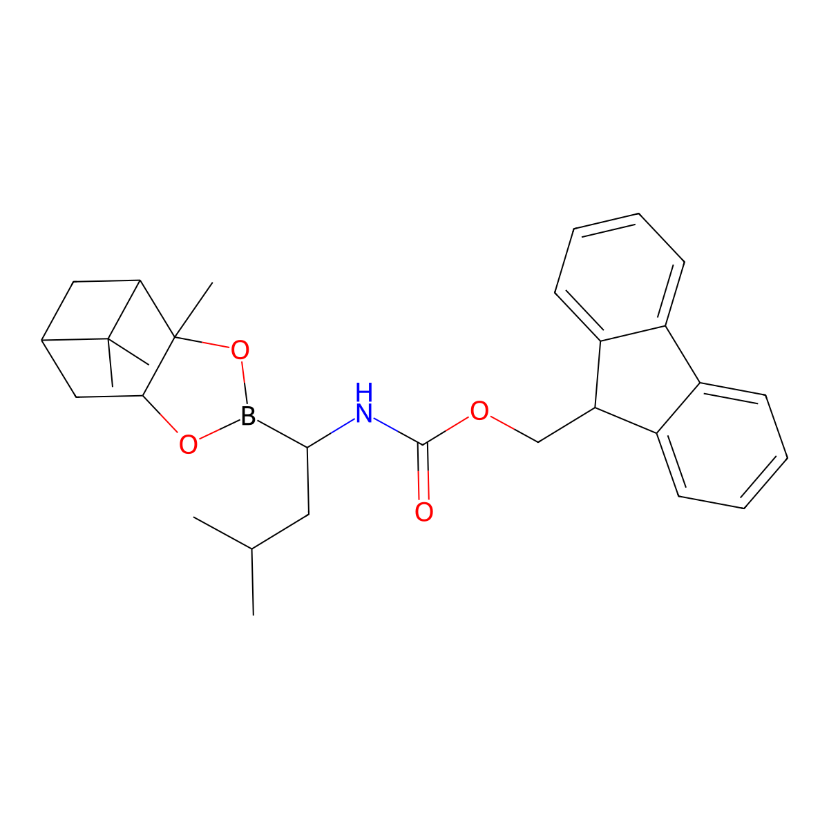 (9H-fluoren-9-yl)methyl N-[(1R)-3-methyl-1-[(1S,2S,6R,8S)-2,9,9-trimethyl-3,5-dioxa-4-boratricyclo[6.1.1.0,2,6]decan-4-yl]butyl]carbamate molecular structure, CAS 2210228-79-6