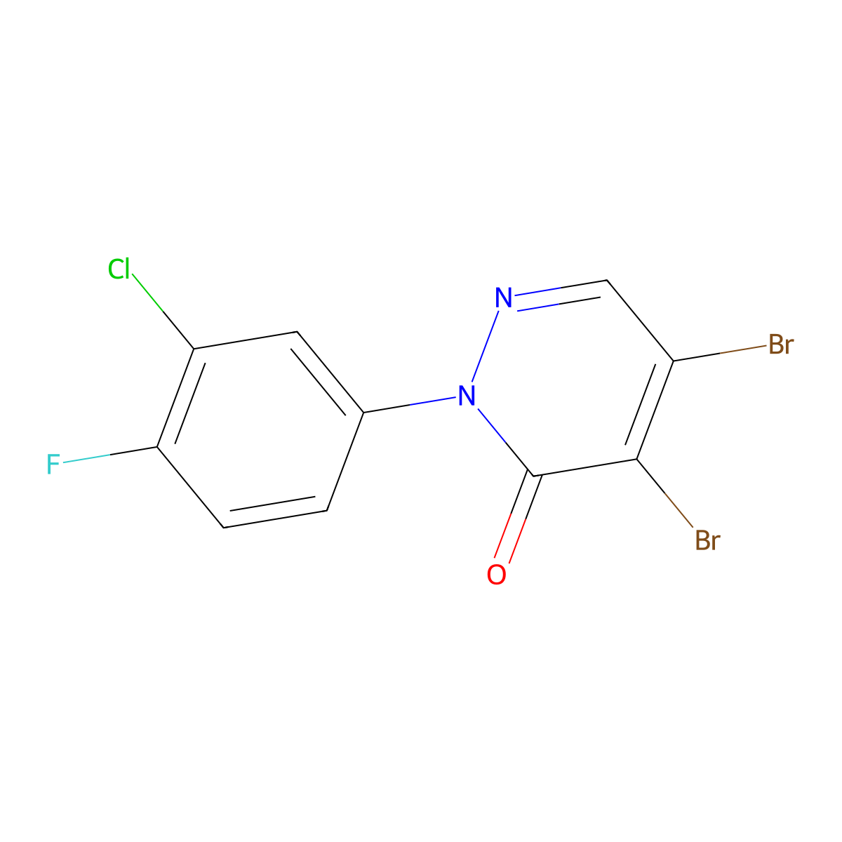 4,5-Dibromo-2-(3-chloro-4-fluorophenyl)pyridazin-3(2H)-one molecular structure, CAS 221031-24-9