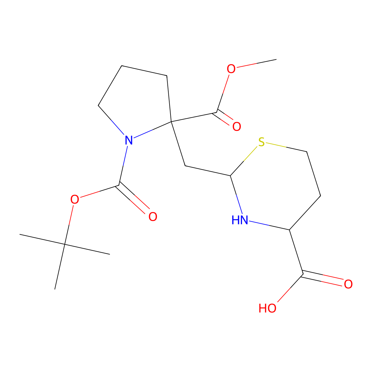 (4R)-2-(((R)-1-(tert-butoxycarbonyl)-2-(methoxycarbonyl)pyrrolidin-2-yl)methyl)-1,3-thiazinane-4-carboxylic acid molecular structure, CAS 221040-36-4