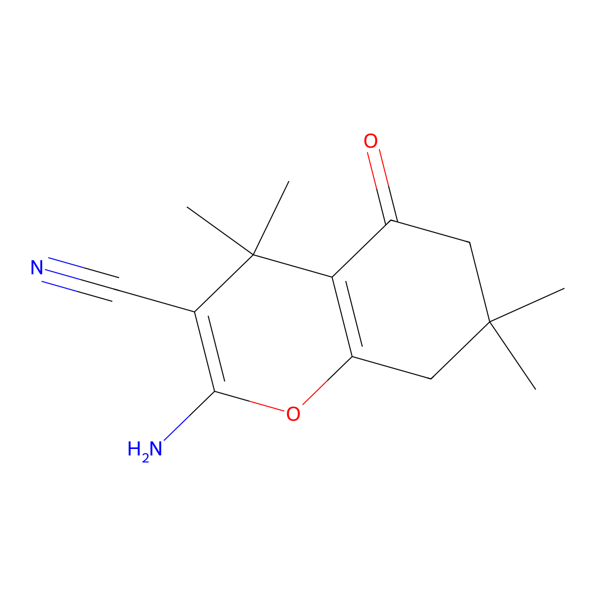 2-amino-4,4,7,7-tetramethyl-5-oxo-5,6,7,8-tetrahydro-4H-chromene-3-carbonitrile molecular structure, CAS 221049-69-0