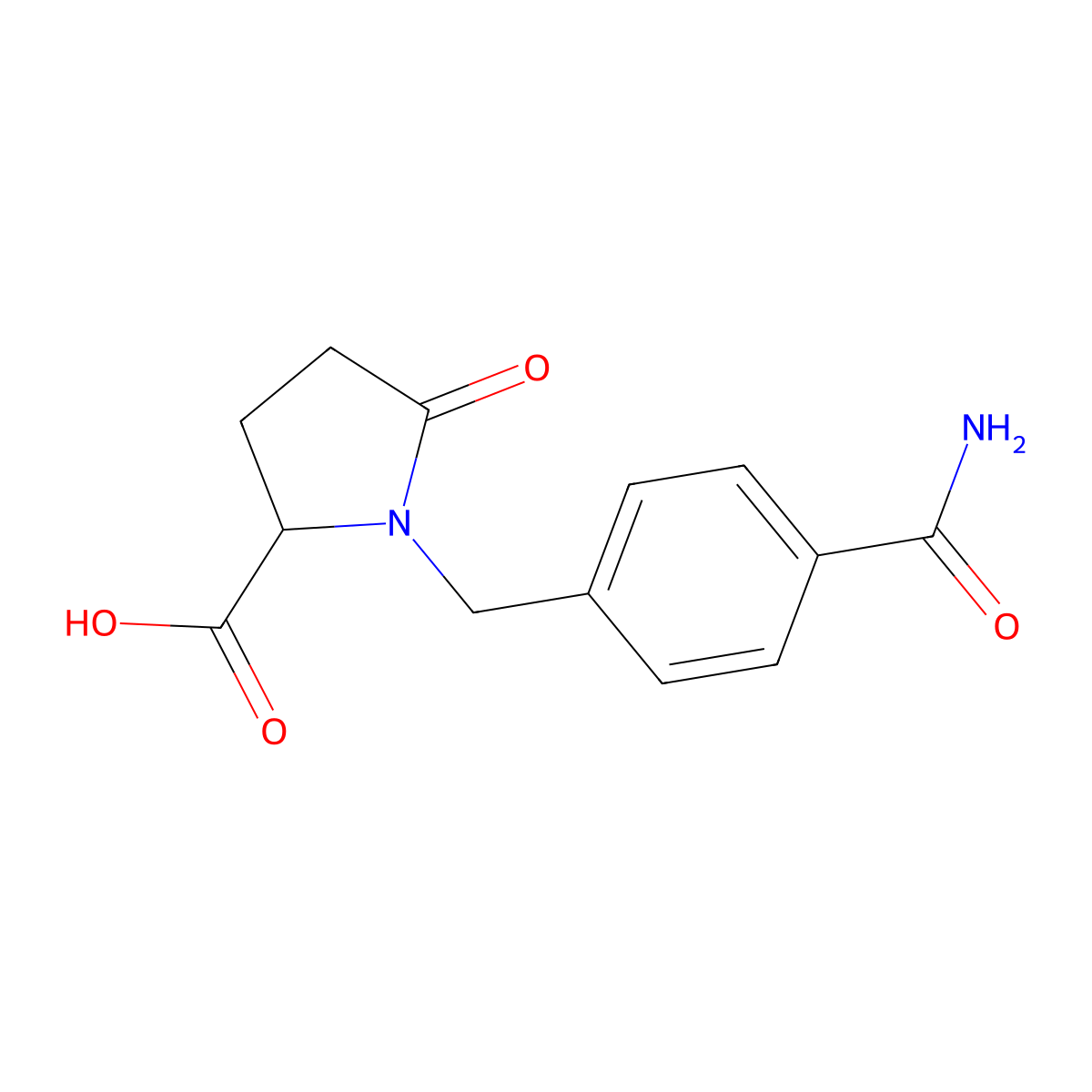 1-[(4-Carbamoylphenyl)methyl]-5-oxopyrrolidine-2-carboxylic acid molecular structure, CAS 2211041-47-1