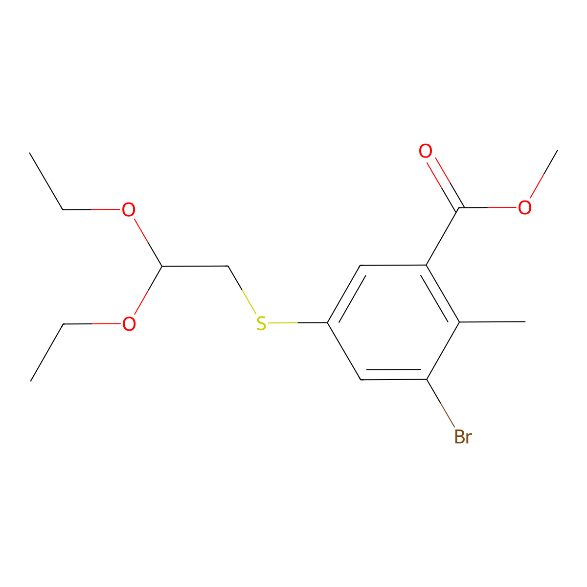 Methyl 3-bromo-5-((2,2-diethoxyethyl)thio)-2-methylbenzoate molecular structure, CAS 2211058-69-2