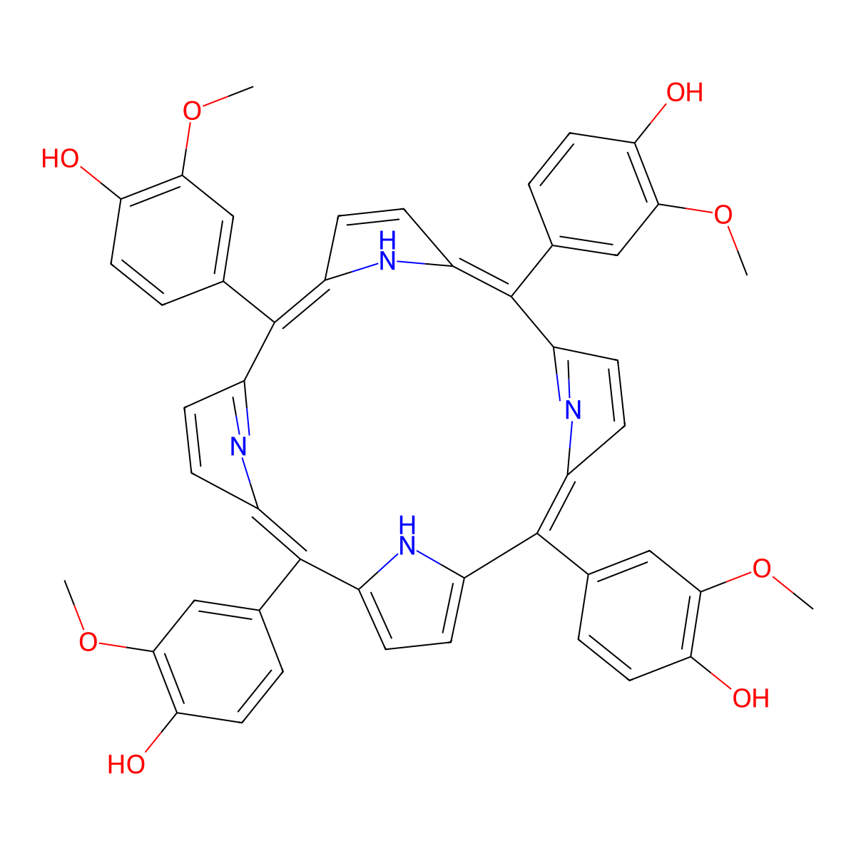 meso-Tetra(3-methoxy-4-hydroxyphenyl) porphine molecular structure, CAS 22112-80-7