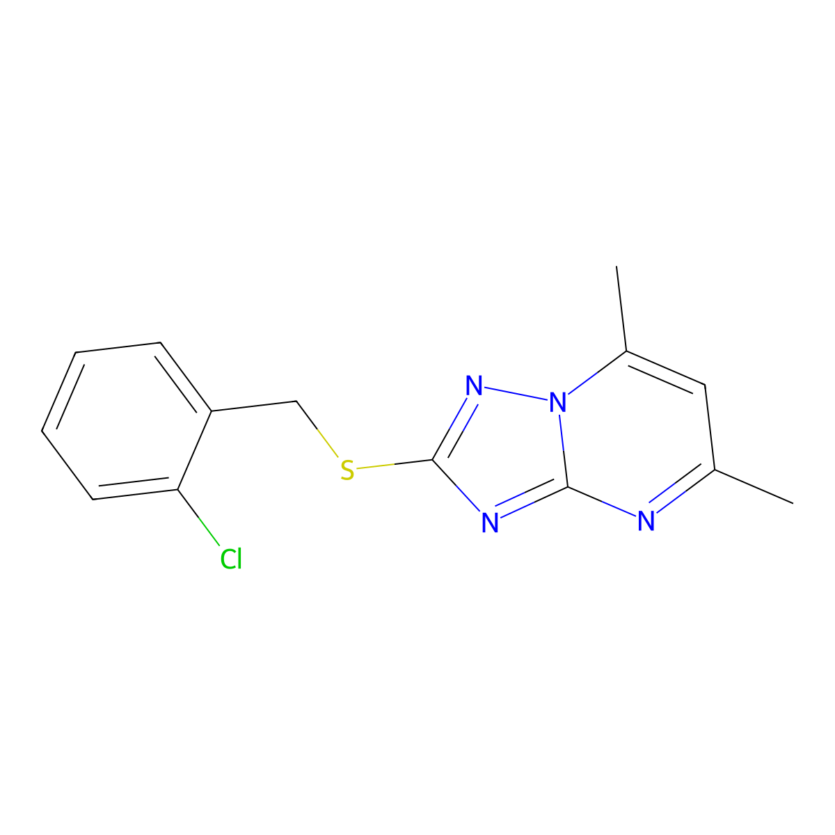 2-[(2-Chlorobenzyl)sulfanyl]-5,7-dimethyl[1,2,4]triazolo[1,5-a]pyrimidine molecular structure, CAS 221120-50-9