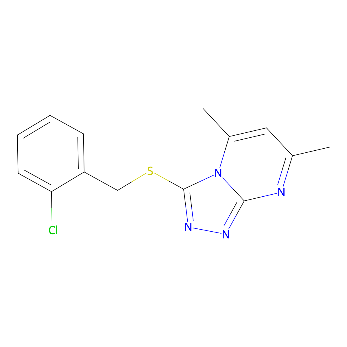 3-[(2-Chlorobenzyl)thio]-5,7-dimethyl[1,2,4]triazolo[4,3-a]pyrimidine molecular structure, CAS 221120-57-6