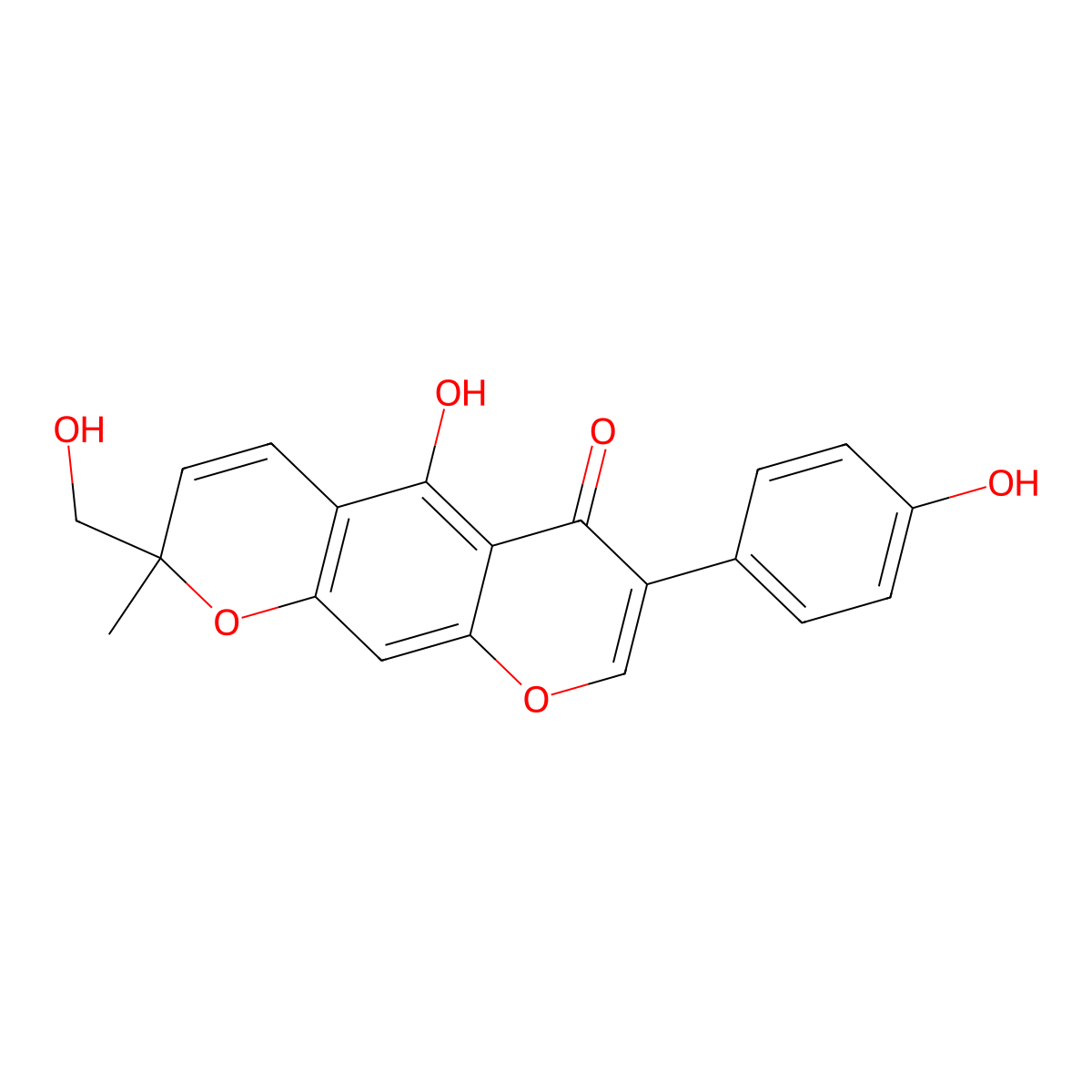 (-)-5-Hydroxy-2-(hydroxymethyl)-7-(4-hydroxyphenyl)-2-methyl-2H,6H-benzo[1,2-b:5,4-b']dipyran-6-one molecular structure, CAS 221150-19-2