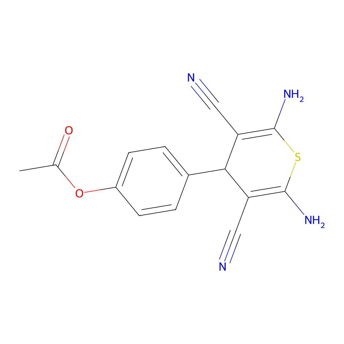 4-(2,6-diamino-3,5-dicyano-4H-thiopyran-4-yl)phenyl acetate molecular structure, CAS 221178-82-1