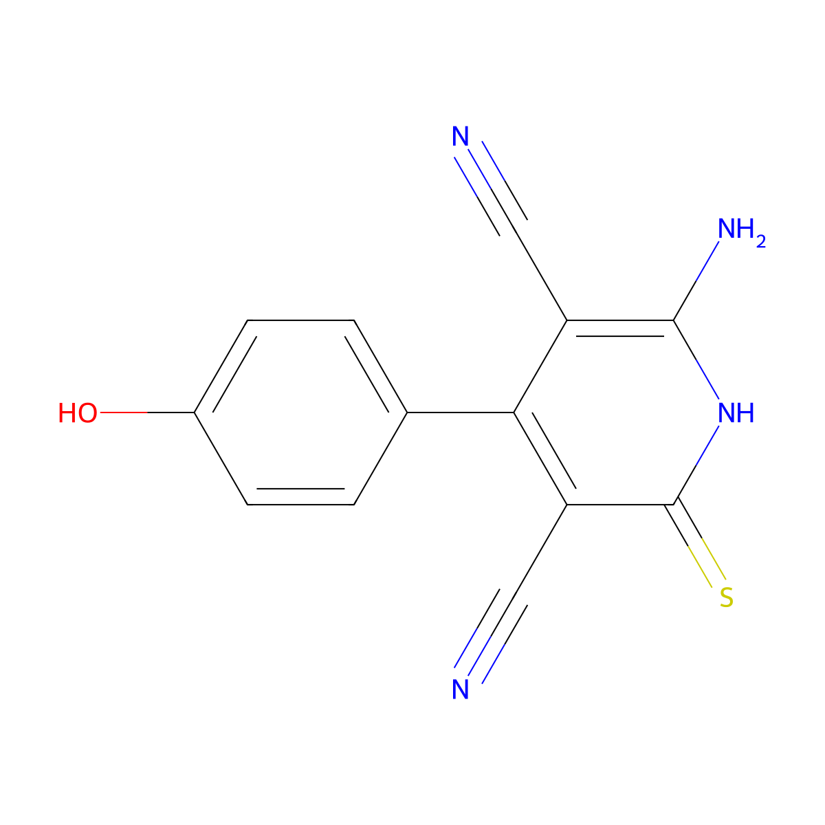 6-Amino-4-(4-hydroxyphenyl)-2-thioxo-1,2-dihydropyridine-3,5-dicarbonitrile molecular structure, CAS 221178-83-2