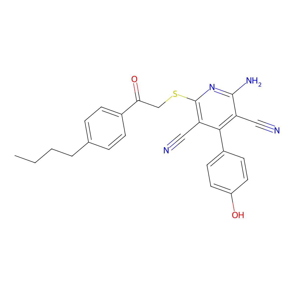 2-Amino-6-{[2-(4-butylphenyl)-2-oxoethyl]sulfanyl}-4-(4-hydroxyphenyl)pyridine-3,5-dicarbonitrile molecular structure, CAS 221178-95-6