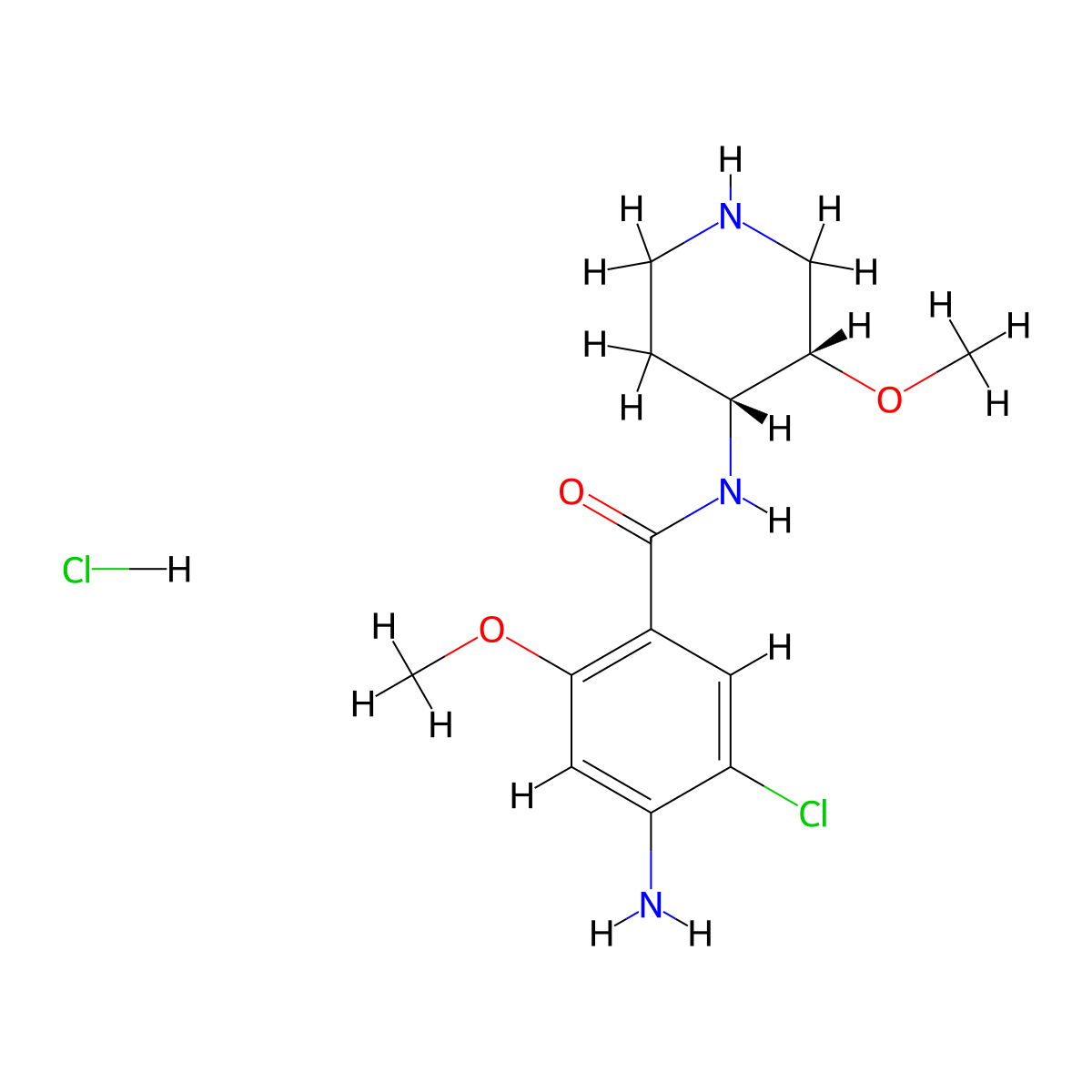 4-Amino-5-chloro-2-methoxy-N-((3S,4R)-3-methoxypiperidin-4-yl)benzamide hydrochloride molecular structure, CAS 221180-26-3