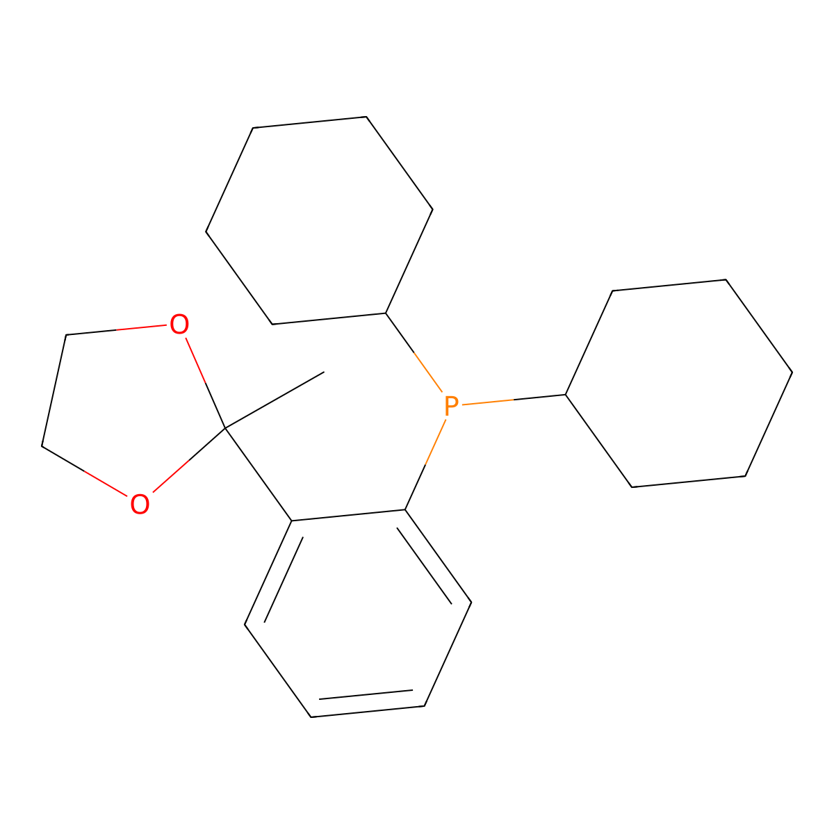 Dicyclohexyl(2-(2-methyl-1,3-dioxolan-2-yl)phenyl)phosphine molecular structure, CAS 221187-50-4