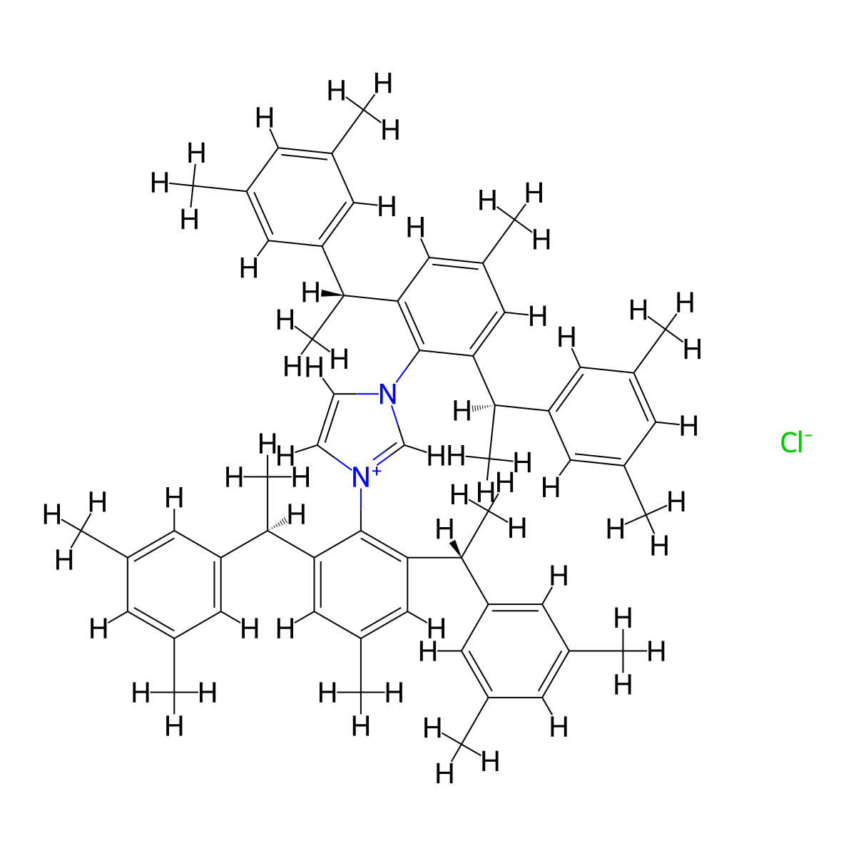 1,3-Bis(2,6-bis((R)-1-(3,5-dimethylphenyl)ethyl)-4-methylphenyl)-1H-imidazol-3-ium (chloride) molecular structure, CAS 2212005-53-1
