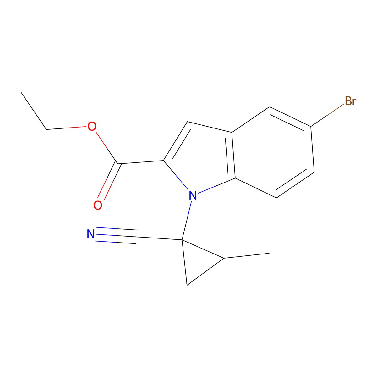 Ethyl 5-bromo-1-((1S,2S)-1-cyano-2-methylcyclopropyl)-1H-indole-2-carboxylate molecular structure, CAS 2212021-33-3