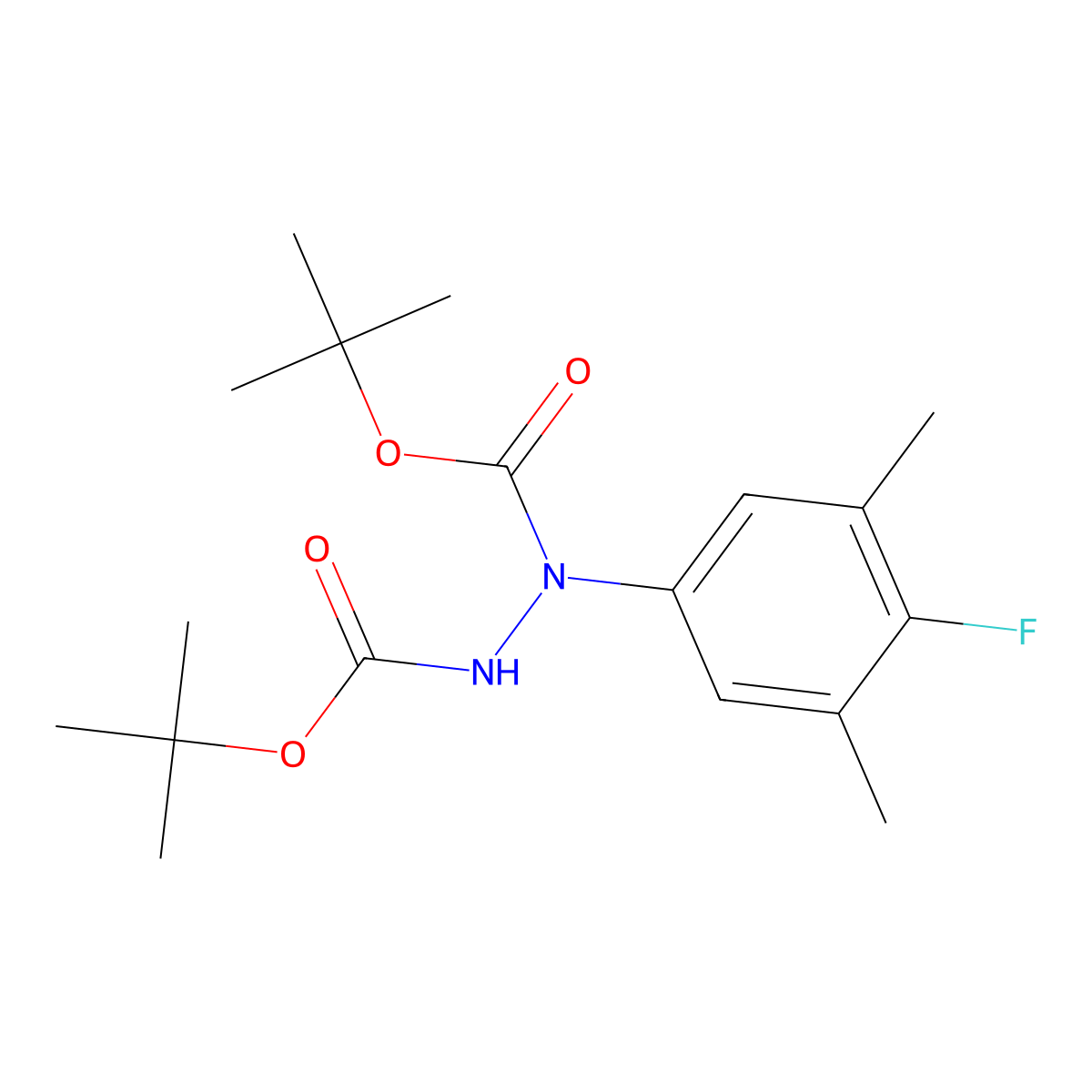 Di-tert-butyl 1-(4-fluoro-3,5-dimethylphenyl)hydrazine-1,2-dicarboxylate molecular structure, CAS 2212021-55-9