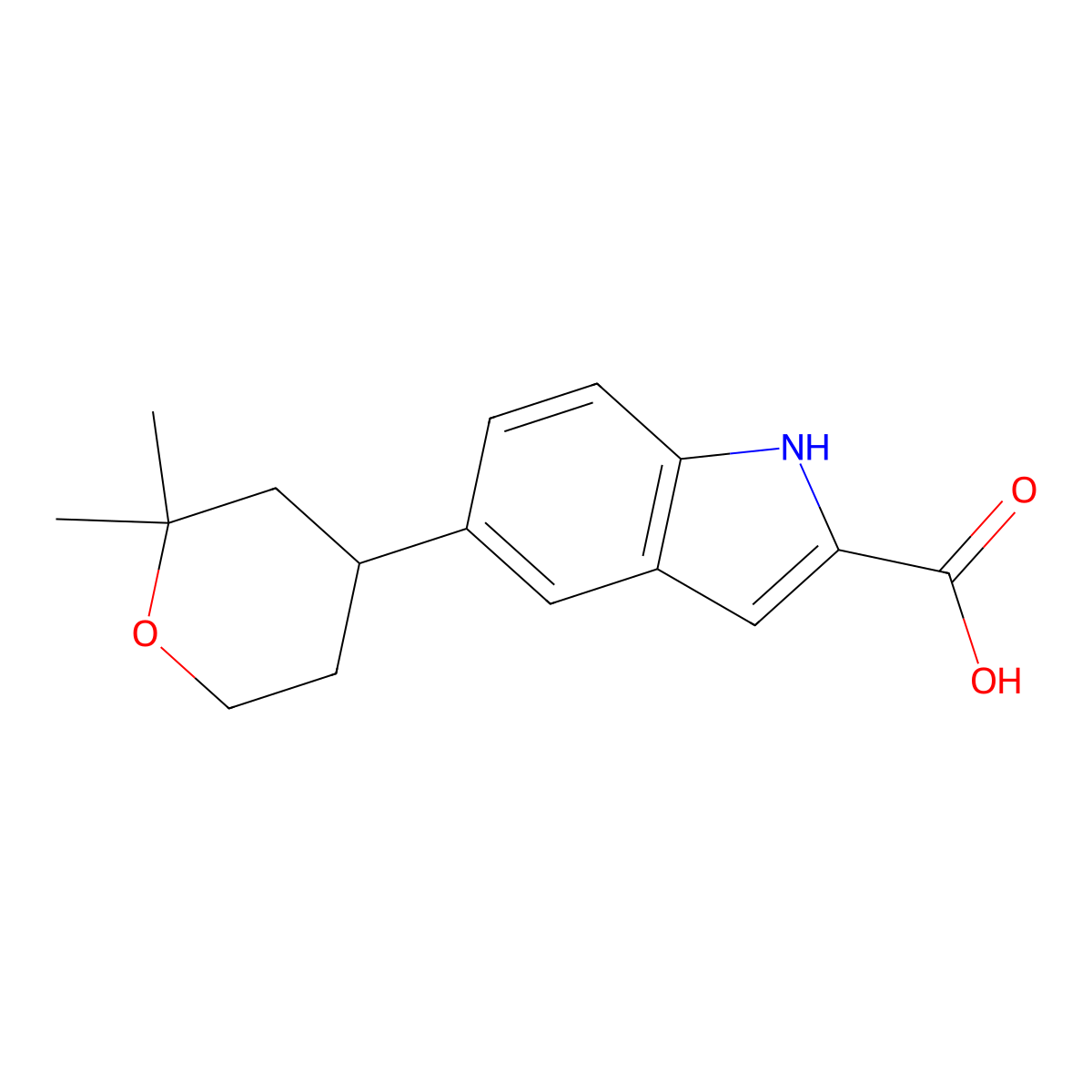 (S)-5-(2,2-Dimethyltetrahydro-2H-pyran-4-yl)-1H-indole-2-carboxylic acid molecular structure, CAS 2212021-78-6