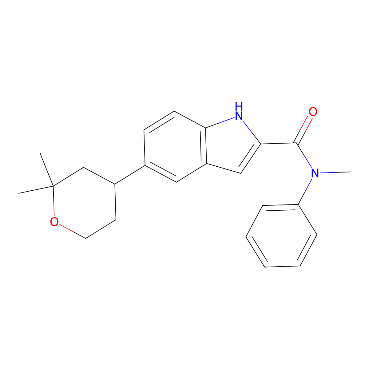 (S)-5-(2,2-Dimethyltetrahydro-2H-pyran-4-YL)-N-methyl-N-phenyl-1H-indole-2-carboxamide molecular structure, CAS 2212021-79-7