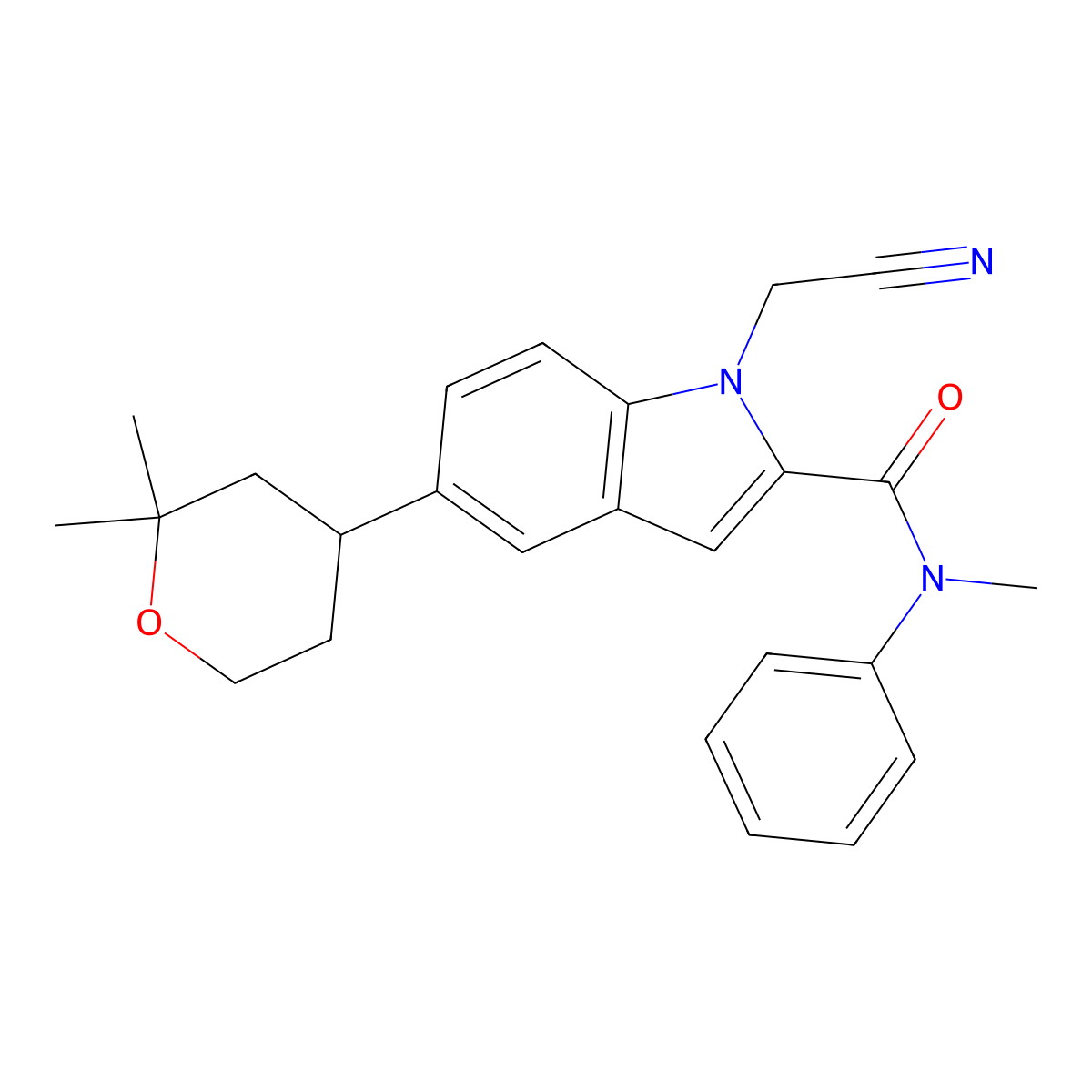 (S)-1-(cyanomethyl)-5-(2,2-dimethyltetrahydro-2H-pyran-4-yl)-N-methyl-N-phenyl-1H-indole-2-carboxamide molecular structure, CAS 2212021-80-0