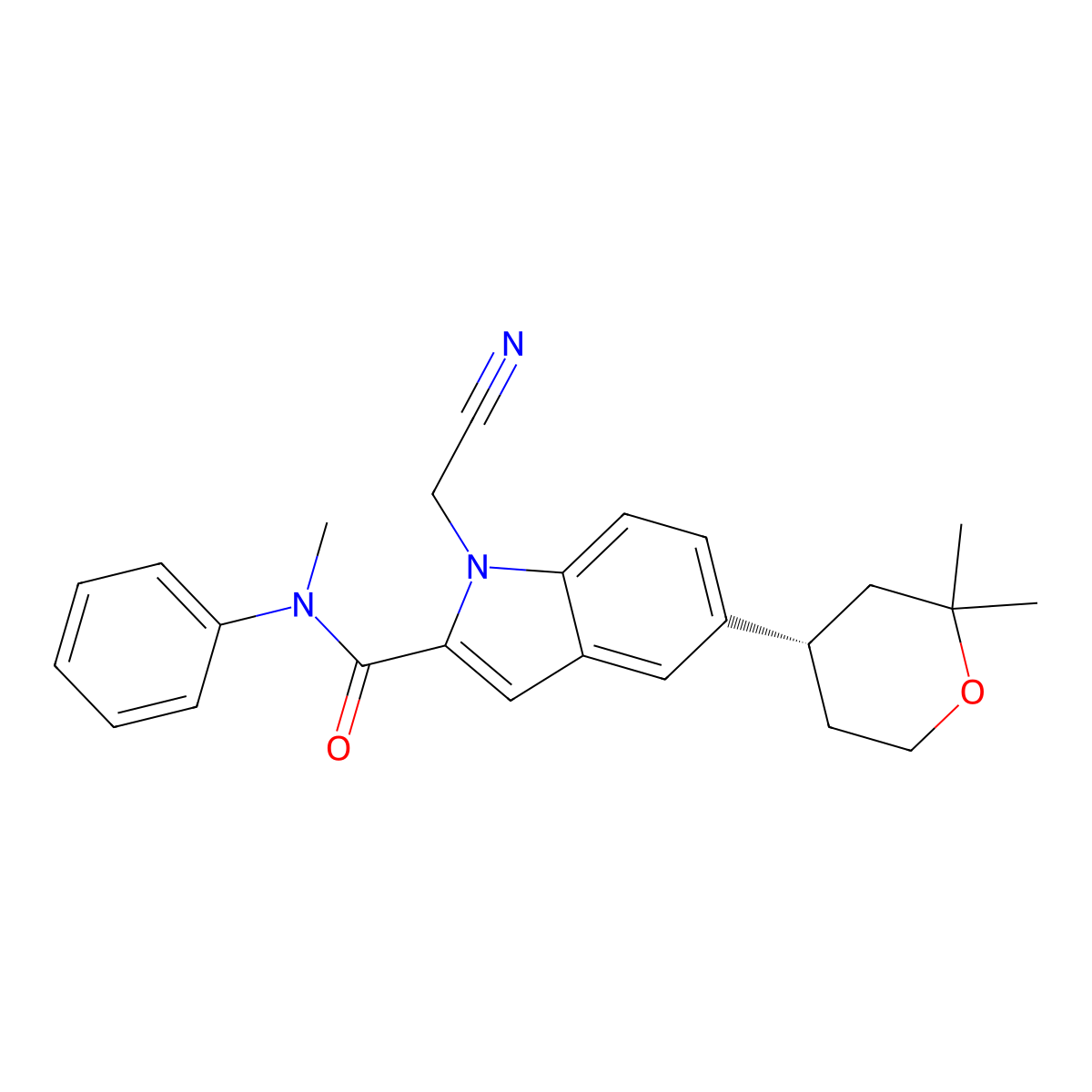 (S)-1-(cyanomethyl)-5-(2,2-dimethyltetrahydro-2H-pyran-4-yl)-N-methyl-N-phenyl-1H-indole-2-carboxamide molecular structure, CAS 2212021-80-0