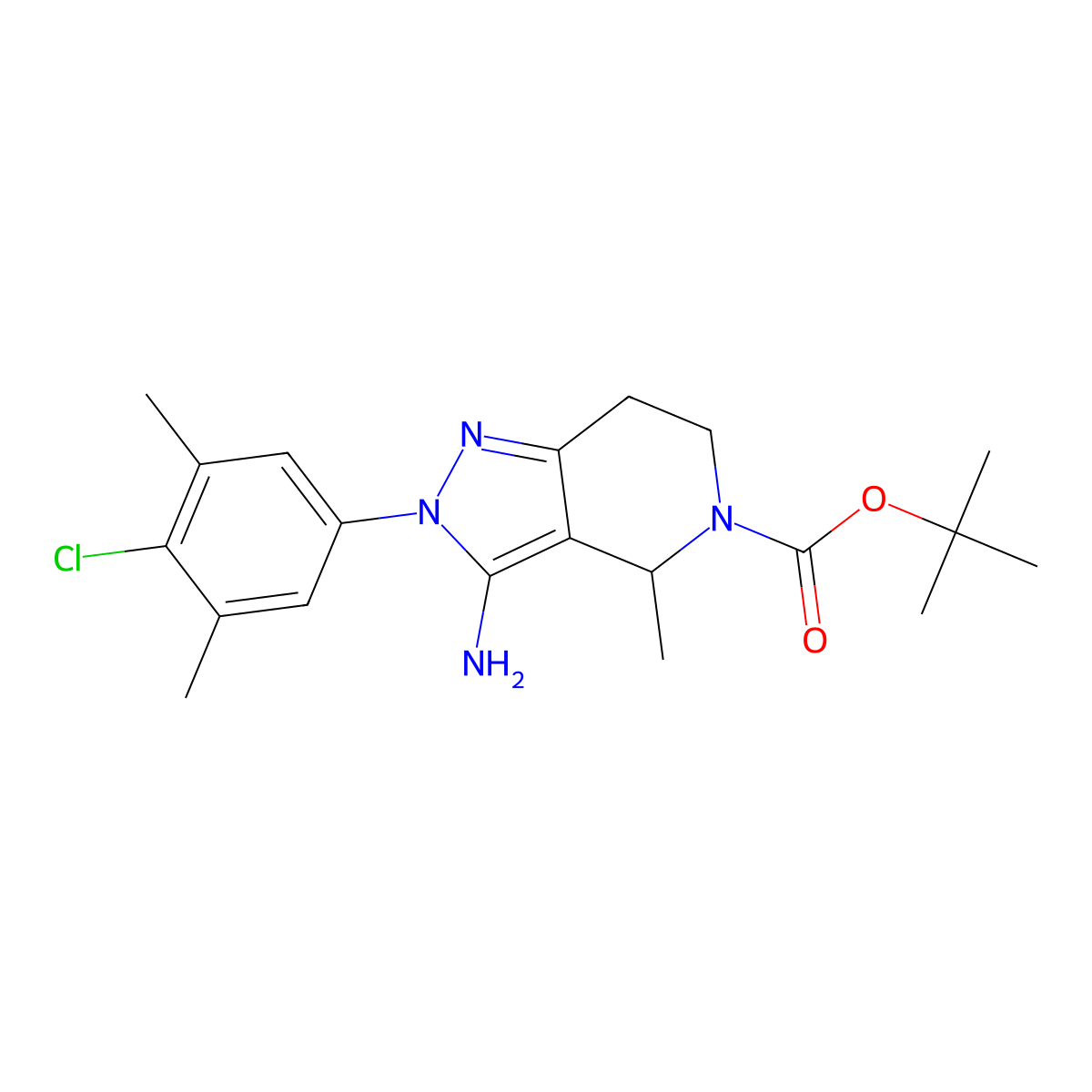 1,1-Dimethylethyl (4S)-3-amino-2-(4-chloro-3,5-dimethylphenyl)-2,4,6,7-tetrahydro-4-methyl-5H-pyrazolo[4,3-C]pyridine-5-carboxylate molecular structure, CAS 2212021-92-4