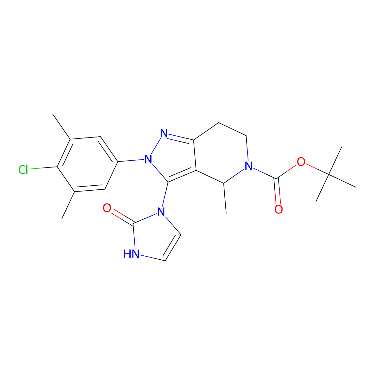 Tert-butyl (S)-2-(4-chloro-3,5-dimethylphenyl)-4-methyl-3-(2-oxo-2,3-dihydro-1H-imidazol-1-YL)-2,4,6,7-tetrahydro-5H-pyrazolo[4,3-C]pyridine-5-carboxylate molecular structure, CAS 2212021-95-7