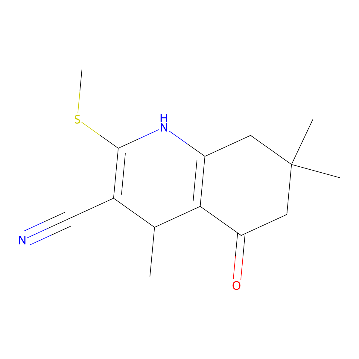 4,7,7-Trimethyl-2-methylsulfanyl-5-oxo-1,4,6,8-tetrahydroquinoline-3-carbonitrile molecular structure, CAS 221217-57-8