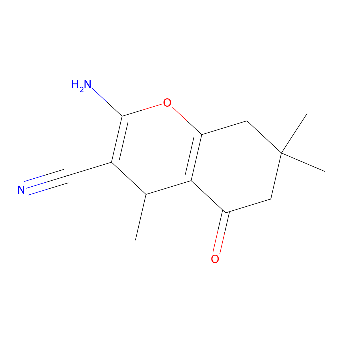 2-Amino-5,6,7,8-tetrahydro-4,7,7-trimethyl-5-oxo-4H-1-benzopyran-3-carbonitrile molecular structure, CAS 221218-34-4