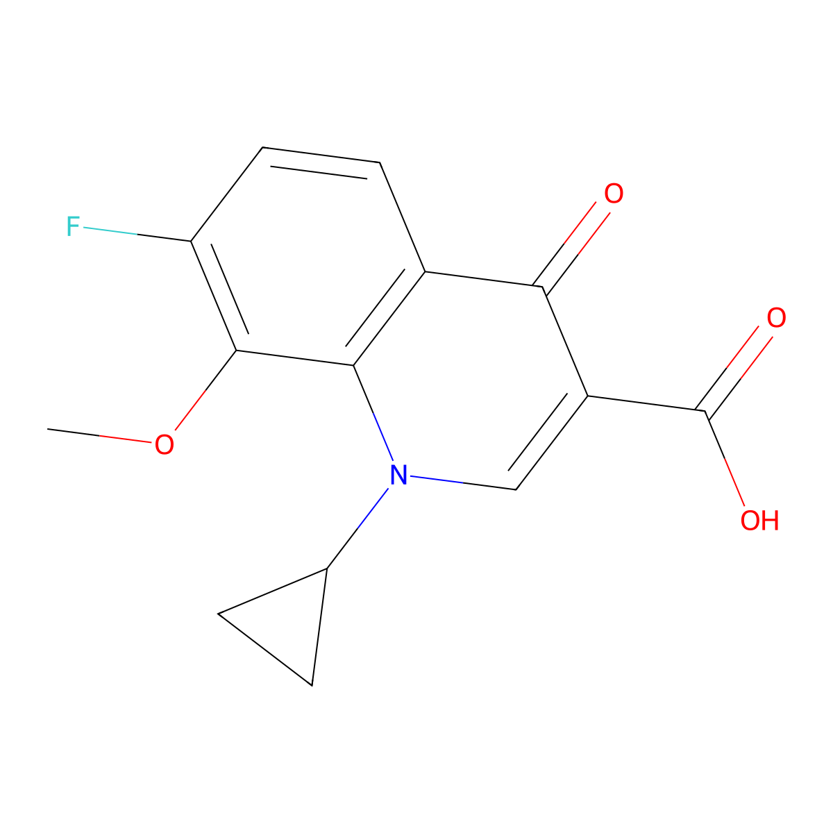 1-Cyclopropyl-7-fluoro-8-methoxy-4-oxo-1,4-dihydroquinoline-3-carboxylic acid molecular structure, CAS 221221-16-5