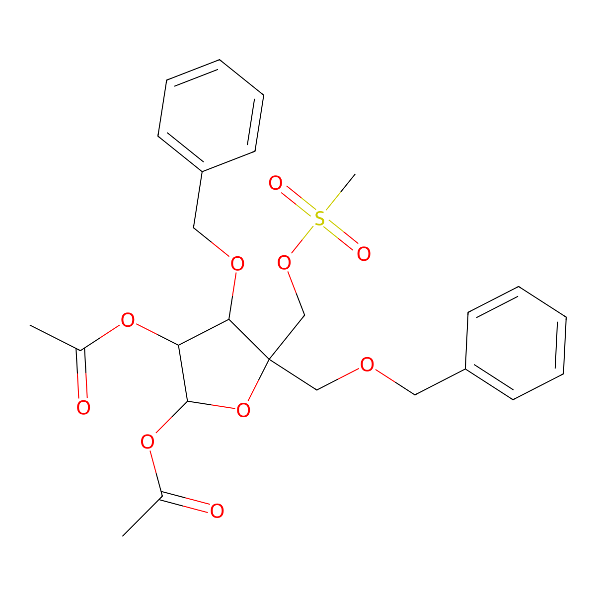 4-C-[(Phenylmethoxy)methyl]-3-O-(phenylmethyl)-L-lyxofuranose 1,2-diacetate 5-methanesulfonate molecular structure, CAS 221229-65-8