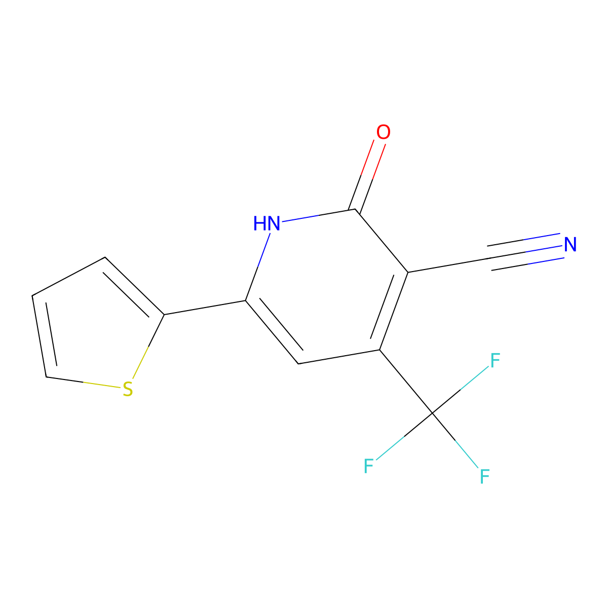 2-Oxo-6-(thiophen-2-yl)-4-(trifluoromethyl)-1,2-dihydropyridine-3-carbonitrile molecular structure, CAS 22123-11-1