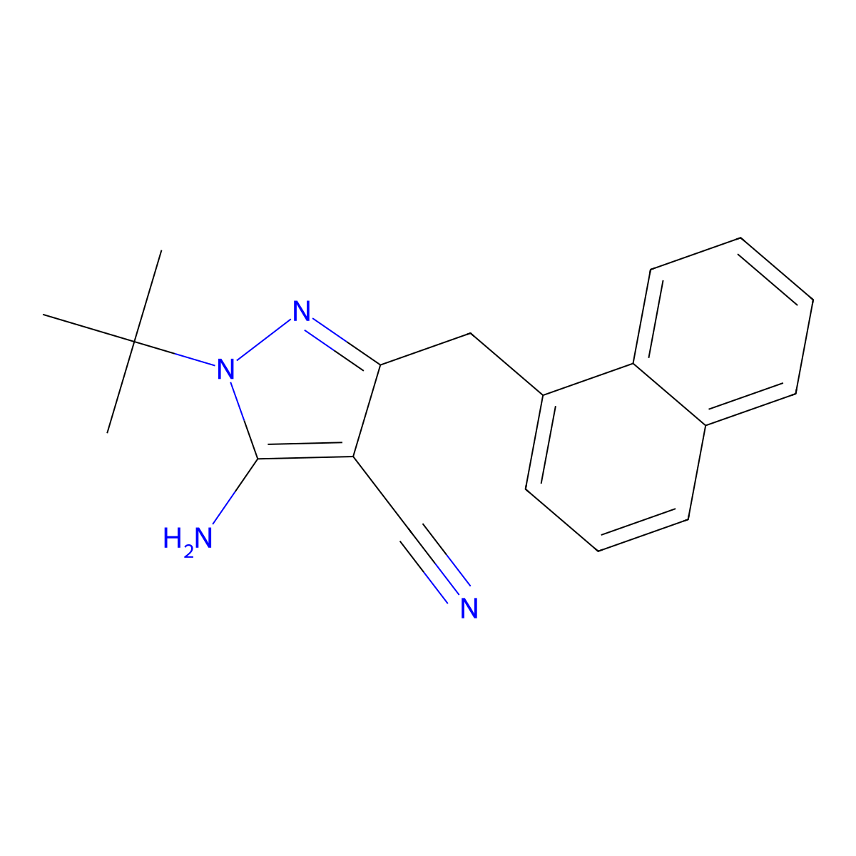 5-Amino-1-tert-butyl-3-(1'-naphthylmethyl)-4-cyanopyrazole molecular structure, CAS 221243-77-2