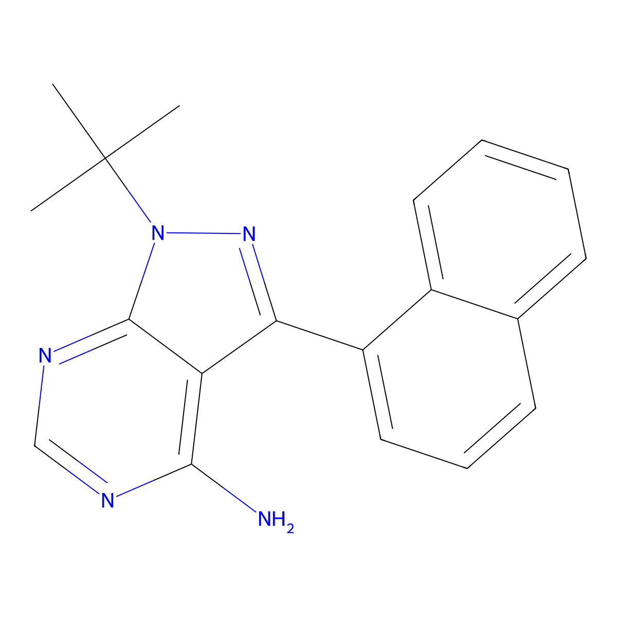 1-Tert-butyl-3-naphthalen-1-ylpyrazolo(3,4-d)pyrimidin-4-amine molecular structure, CAS 221243-82-9