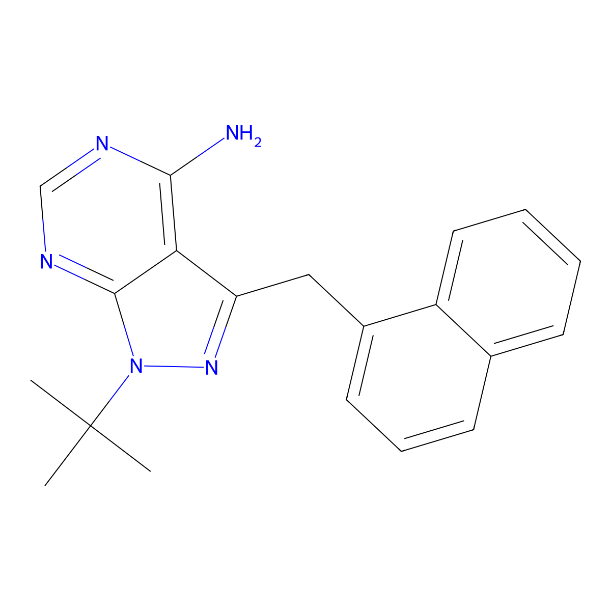 1-(1,1-Dimethylethyl)-3-(1-naphthalenylmethyl)-1H-pyrazolo(3,4-d)pyrimidin-4-amine molecular structure, CAS 221244-14-0
