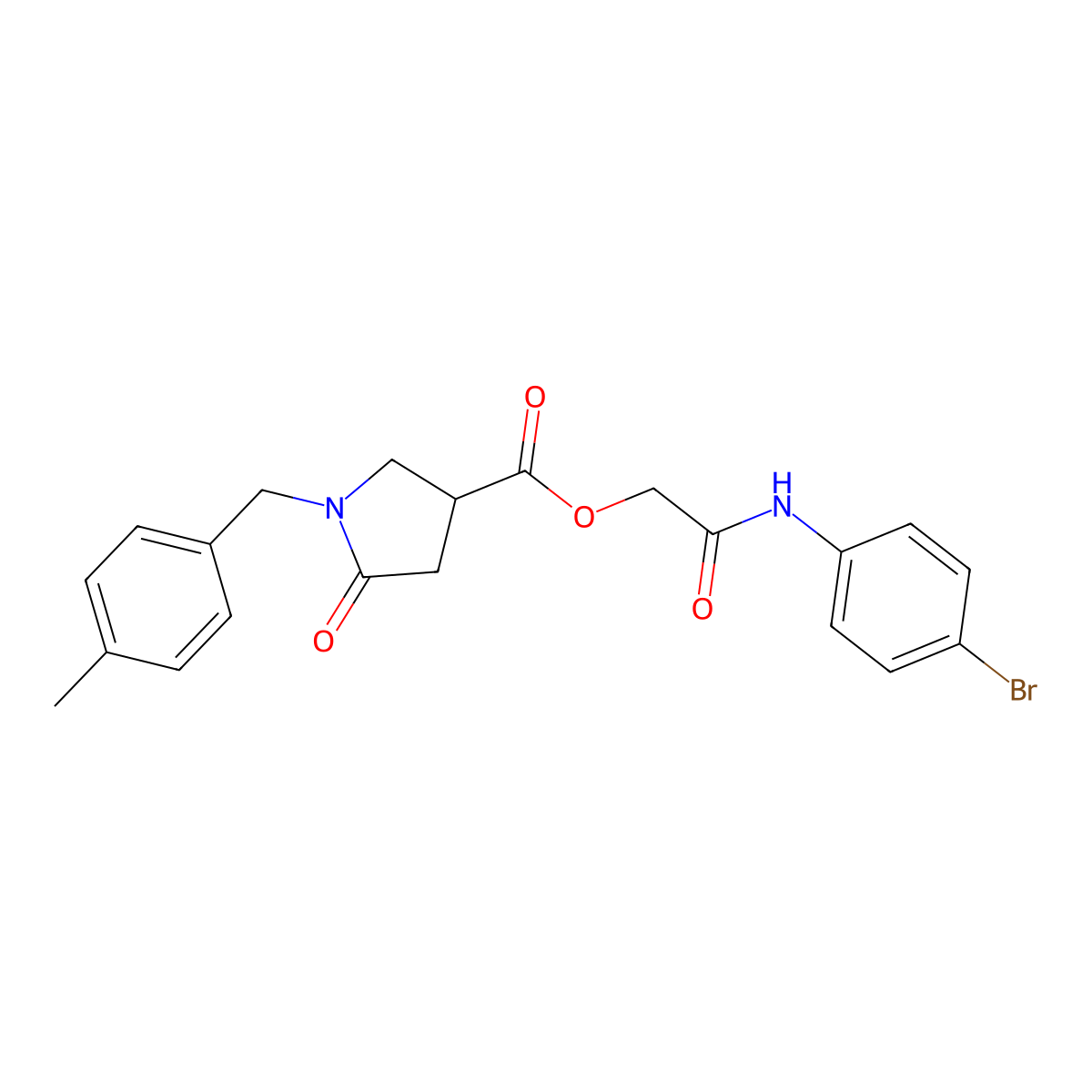 [(4-Bromophenyl)carbamoyl]methyl 1-[(4-methylphenyl)methyl]-5-oxopyrrolidine-3-carboxylate molecular structure, CAS 2212635-59-9