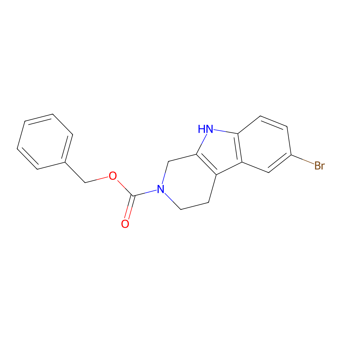 benzyl 6-bromo-1H,2H,3H,4H,9H-pyrido[3,4-b]indole-2-carboxylate molecular structure, CAS 2212686-14-9