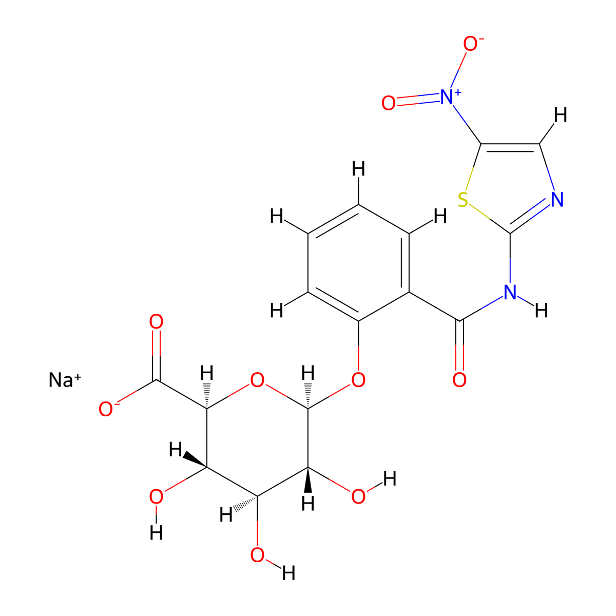 Tizoxanide Glucuronide Sodium Salt molecular structure, CAS 221287-83-8
