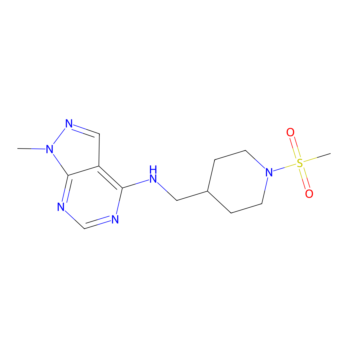 N-[(1-methanesulfonylpiperidin-4-yl)methyl]-1-methyl-1H-pyrazolo[3,4-d]pyrimidin-4-amine molecular structure, CAS 2213171-96-9