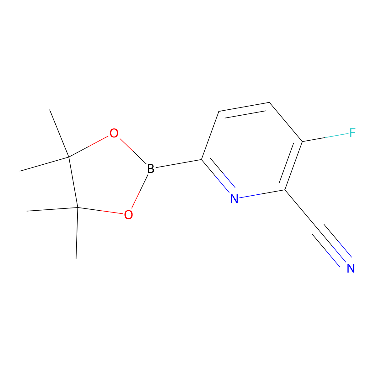3-Fluoro-6-(4,4,5,5-tetramethyl-1,3,2-dioxaborolan-2-yl)picolinonitrile molecular structure, CAS 2213439-15-5