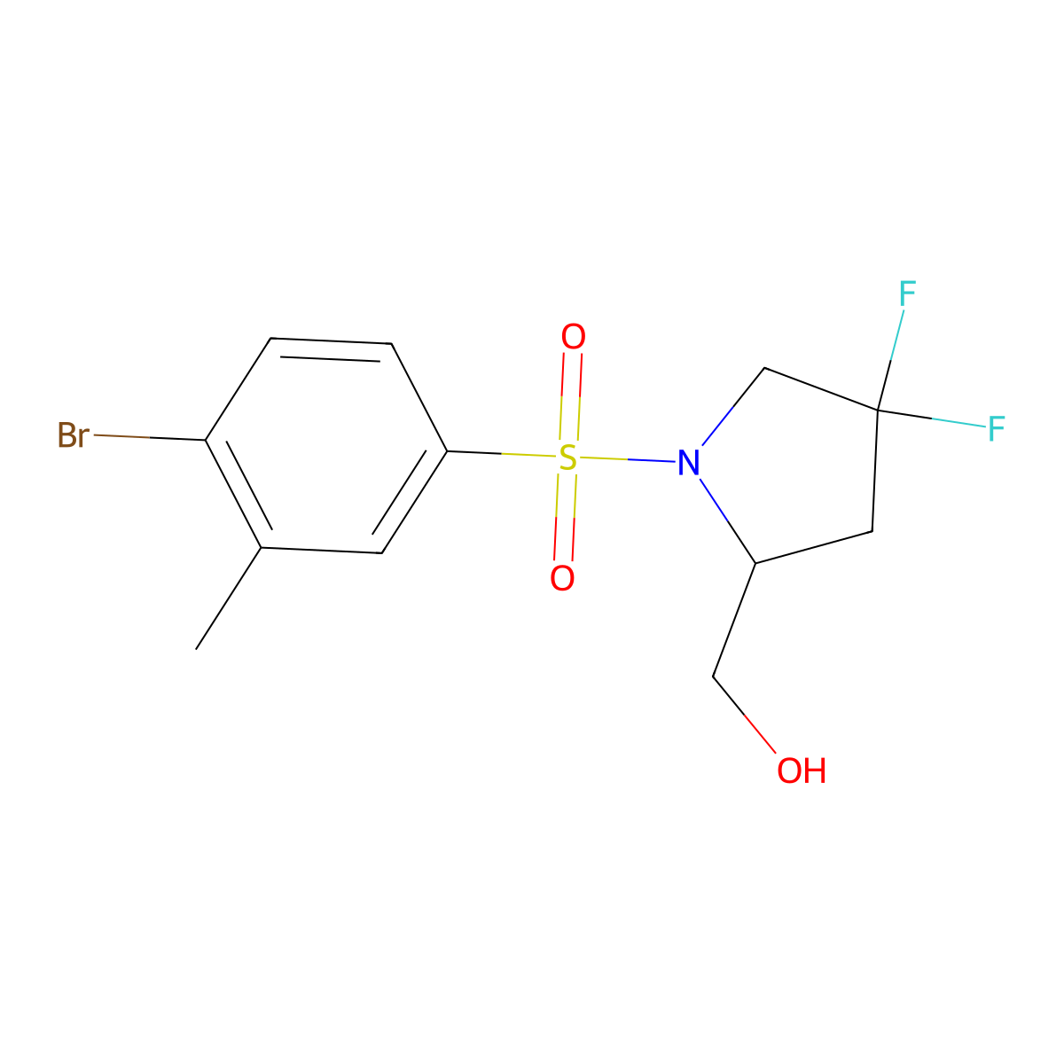 (S)-(1-((4-Bromo-3-methylphenyl)sulfonyl)-4,4-difluoropyrrolidin-2-YL)methanol molecular structure, CAS 2213439-34-8